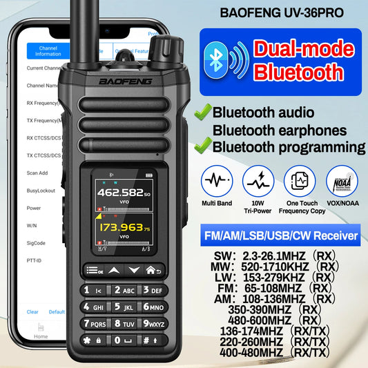 BAOFENG UV-36 PRO Walkie Talkie Dual-mode Bluetooth Audio Multi Band Receiver FM/AM/LSB/USB/CW VOX NOAA Ham Radio for Camping