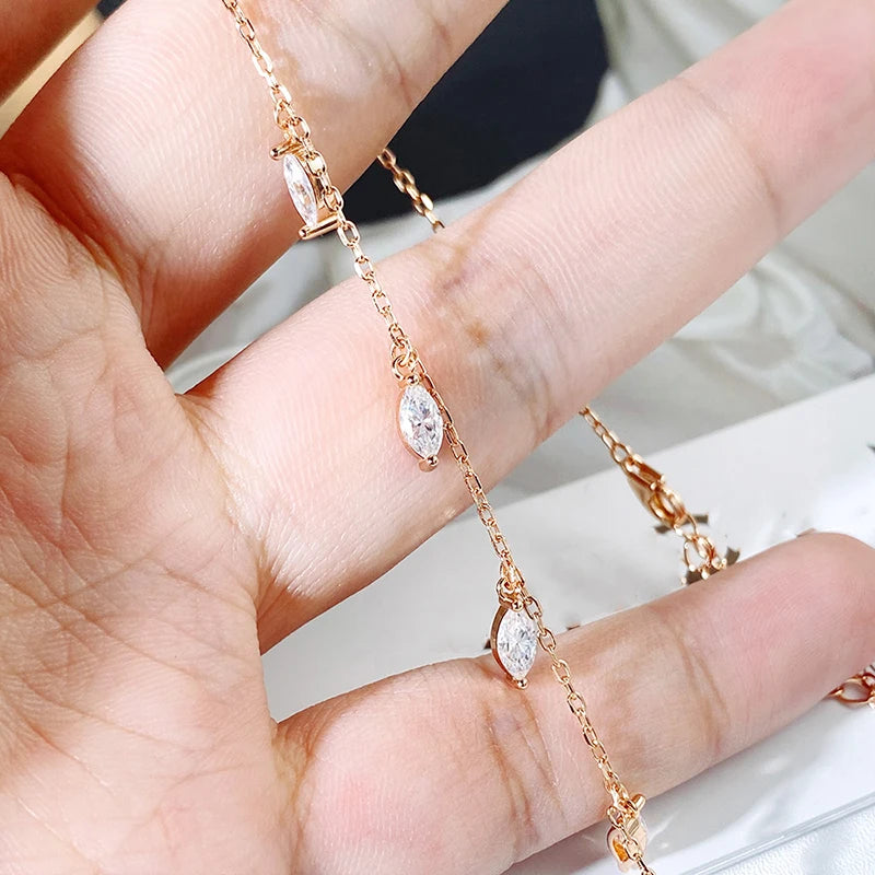 Smyoue Certified 3*6mm Marquise Cut Moissanite Necklace 9 Gems Pendant Girls Gift Lab Diamond Chain 100% Real Pure 925 Silver