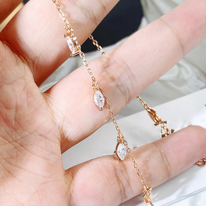 Smyoue Certified 3*6mm Marquise Cut Moissanite Necklace 9 Gems Pendant Girls Gift Lab Diamond Chain 100% Real Pure 925 Silver