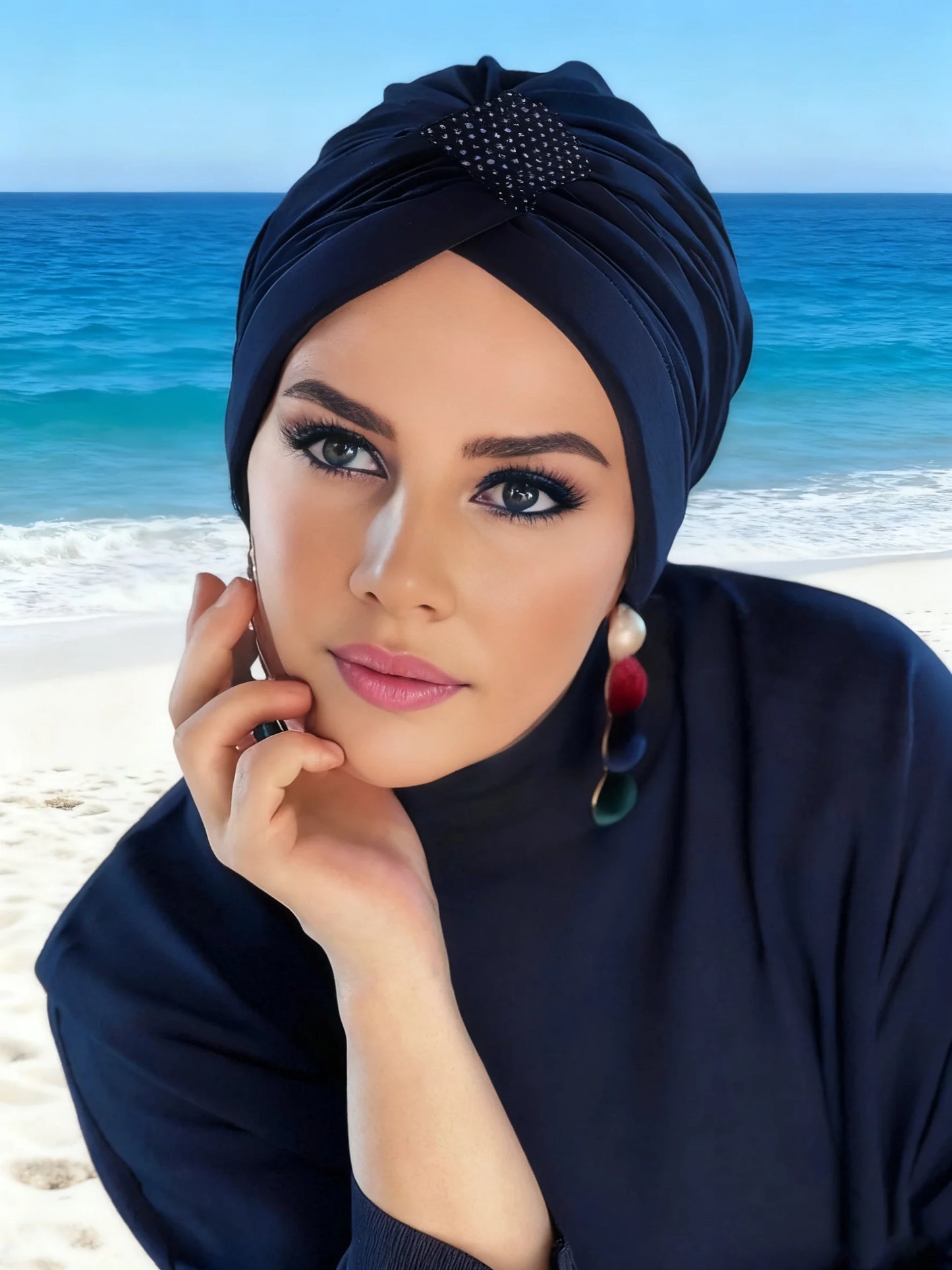 1PCS Thin Inner Hijab Women Rhinestone Instant Turban Threaded Texture Fabric Lightweight Breathable Comfortable Women Headscarf