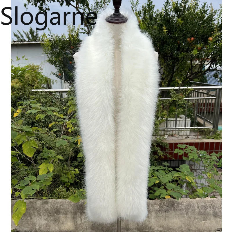 American 180cm Super Long Faux Fox Fur Scarf Winter Women Cosplay Warm Fashion Neck Decor Fluffy Shawl Wrap Luxury Furry Scarves