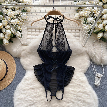 Women Lace Patchwork Velour Strappy Catsuits Fashion One Piece Combination Rompers Erotic Fashion Sexy Bunny Bodysuits Cosplay