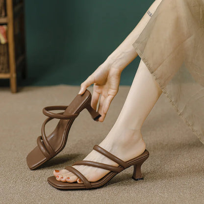 Elegant Ladies Glass Tacones Slippers Open Toe Thick Band Sandals Women High Heels Shoes Wedges Open Toe Slides Beach Sandalias