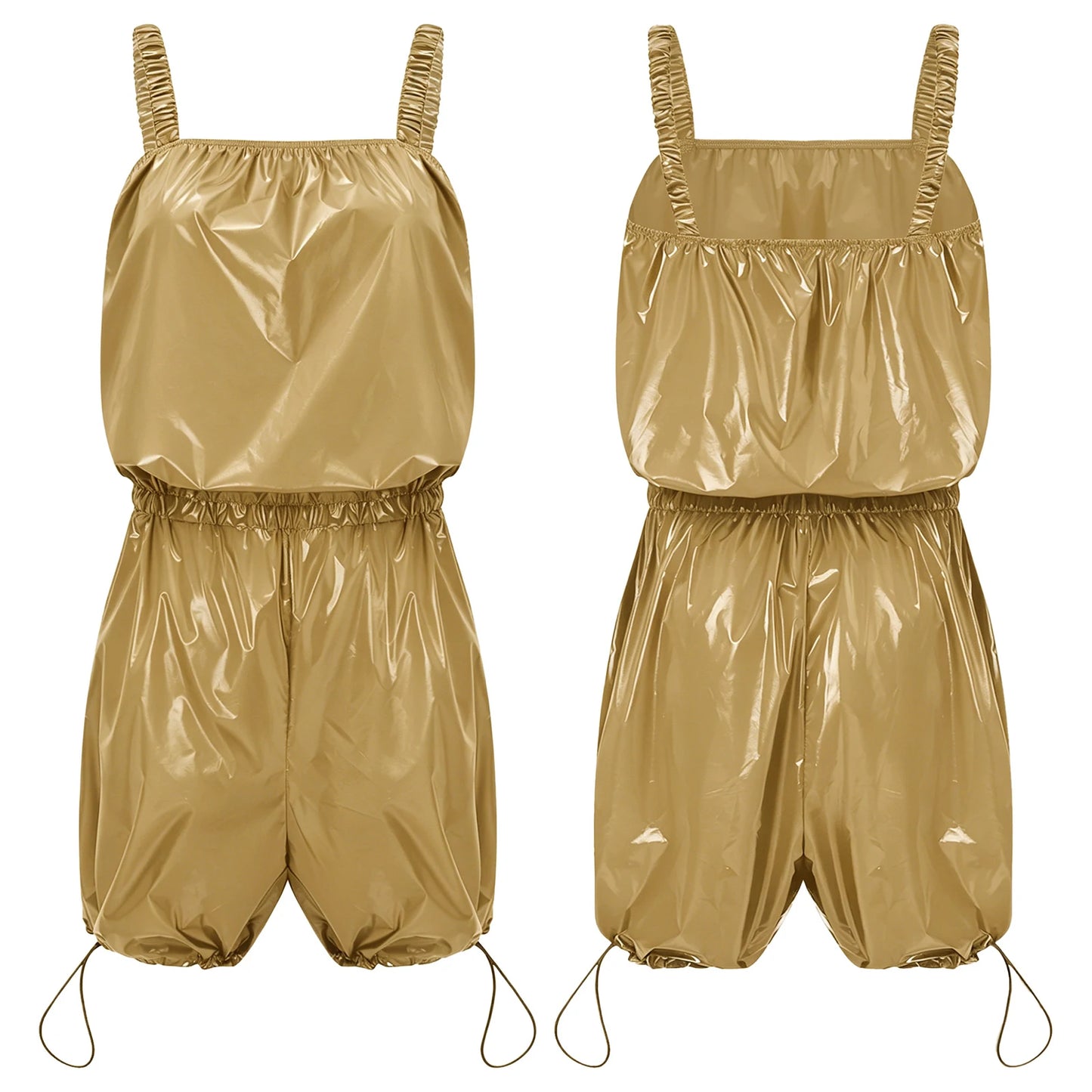 Womens Glossy Waterproof Diaper Cover Sling Bodysuit Waistband Drawstring Legs One-piece Cami Rompers Adaptive Short Jumpsuit