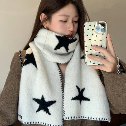 Women's Scarves Korean Star Sweet Kawaii Thickened Warm High Quality Shawl For Girl Versatile Cute Preppy Style Scarf Winter
