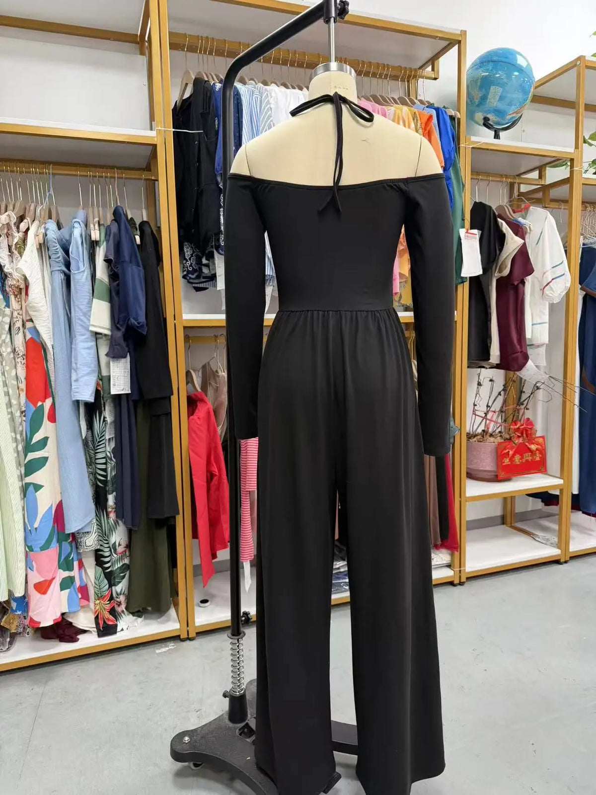 2026 Casual Jumpsuits For Woman Jumpsuit All-match Women's Clothe Simple Style Neck Halter Off Shoulder Solid Color Long Sleeves