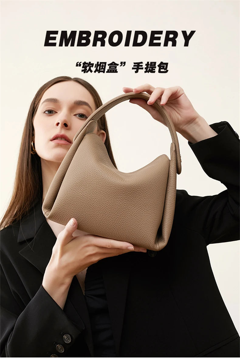 Burminsa Cowhide Genuine Leather Tote Shoulder Bags For Women 2026 Luxury Designer Crossbody Purses Bucket Work Ladies Handbags