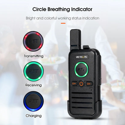 Retevis RB645 Walkie Talkie PMR446 Dual PTT Professional Portable Lincense-free Two Way Radio VOX USB-C for Hotel Restaurant
