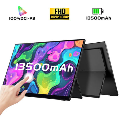 15.6" FHD Touchscreen Portable Monitor 13500mAh Battery 1920*1080P IPS 100%DCI-P3 Display For PC Laptop Macbook Phone PS4/5 Xbox