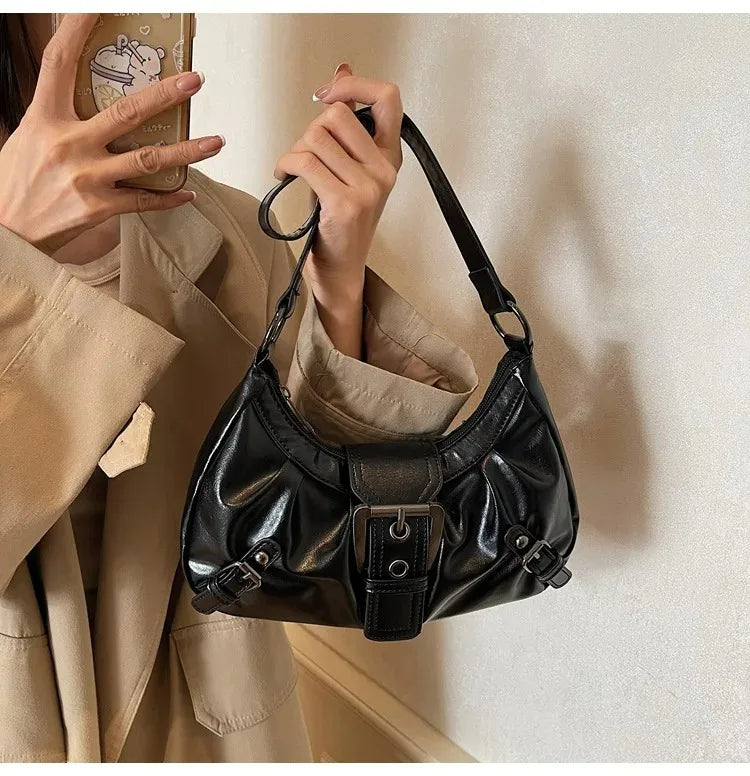Y2K Retro Pleated Hobo Shoulder Bag for Women Hot Selling Maillard Style Underarm Bag Clutch Handbags for Travel Work Shopping
