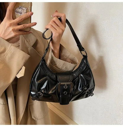 Y2K Retro Pleated Hobo Shoulder Bag for Women Hot Selling Maillard Style Underarm Bag Clutch Handbags for Travel Work Shopping
