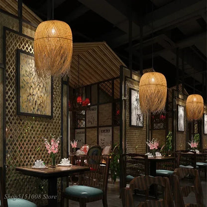 Chinese Bamboo  Hanging Chandelier Creative Lamps for Home Dining Table Room Pendant Led Lights Fixture Loft Style Decoration
