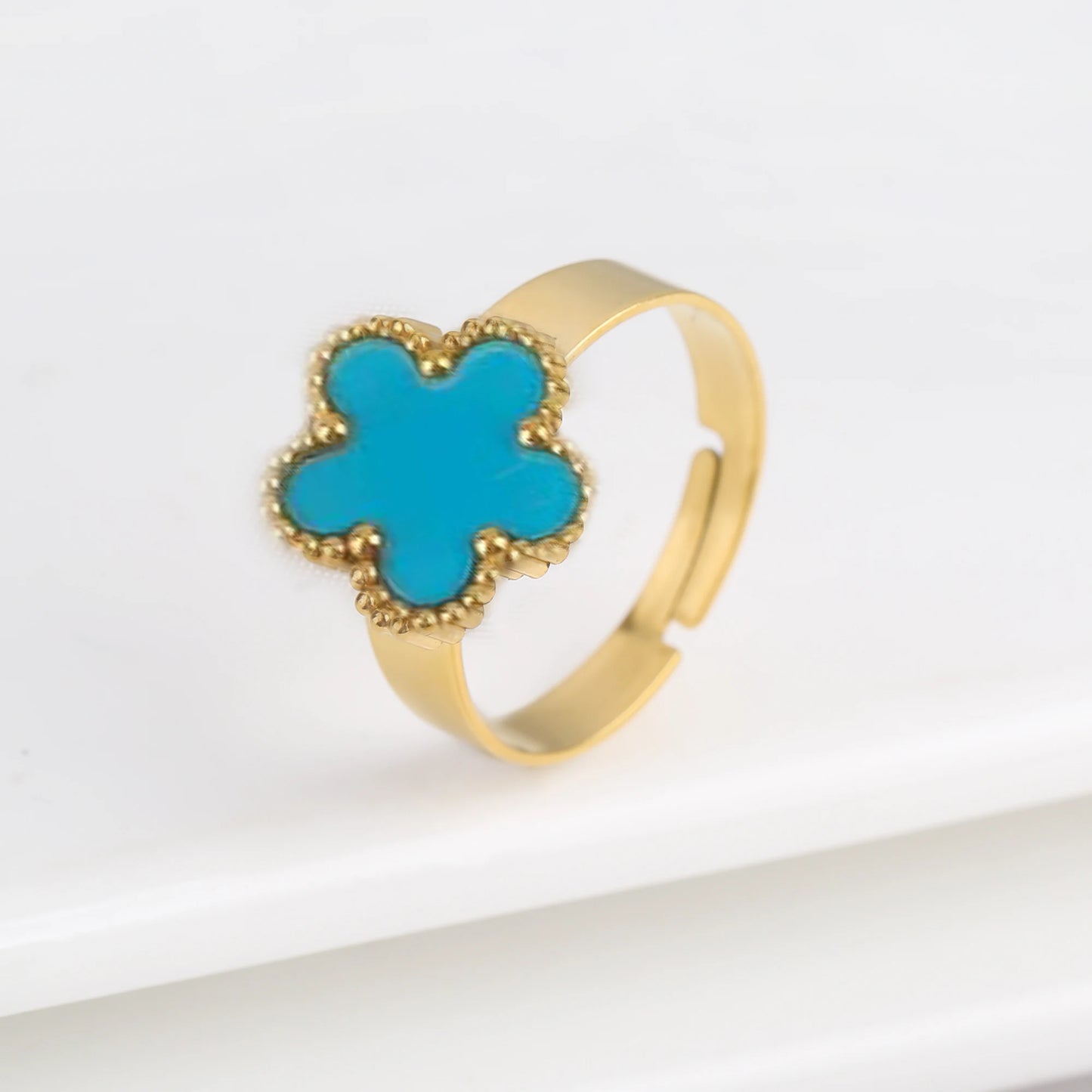 Simple Adjustable Stainless Steel Five Leaf Flower Open Ring Fashion for Woman Party Wedding Trend Jewelry Accessories Clover