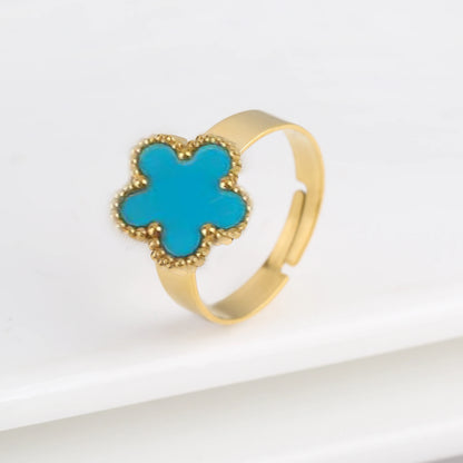 Simple Adjustable Stainless Steel Five Leaf Flower Open Ring Fashion for Woman Party Wedding Trend Jewelry Accessories Clover