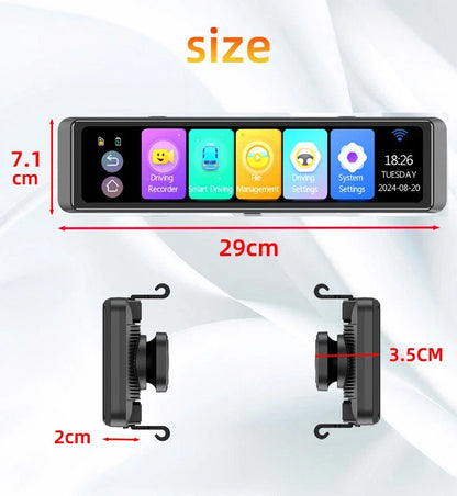 12''Rear View Mirror Camera 4-Channel Mirror Streaming with GPS BSD Blind Spot Detection 4K Front Lens+FHD1080Px3 Reverse Assist