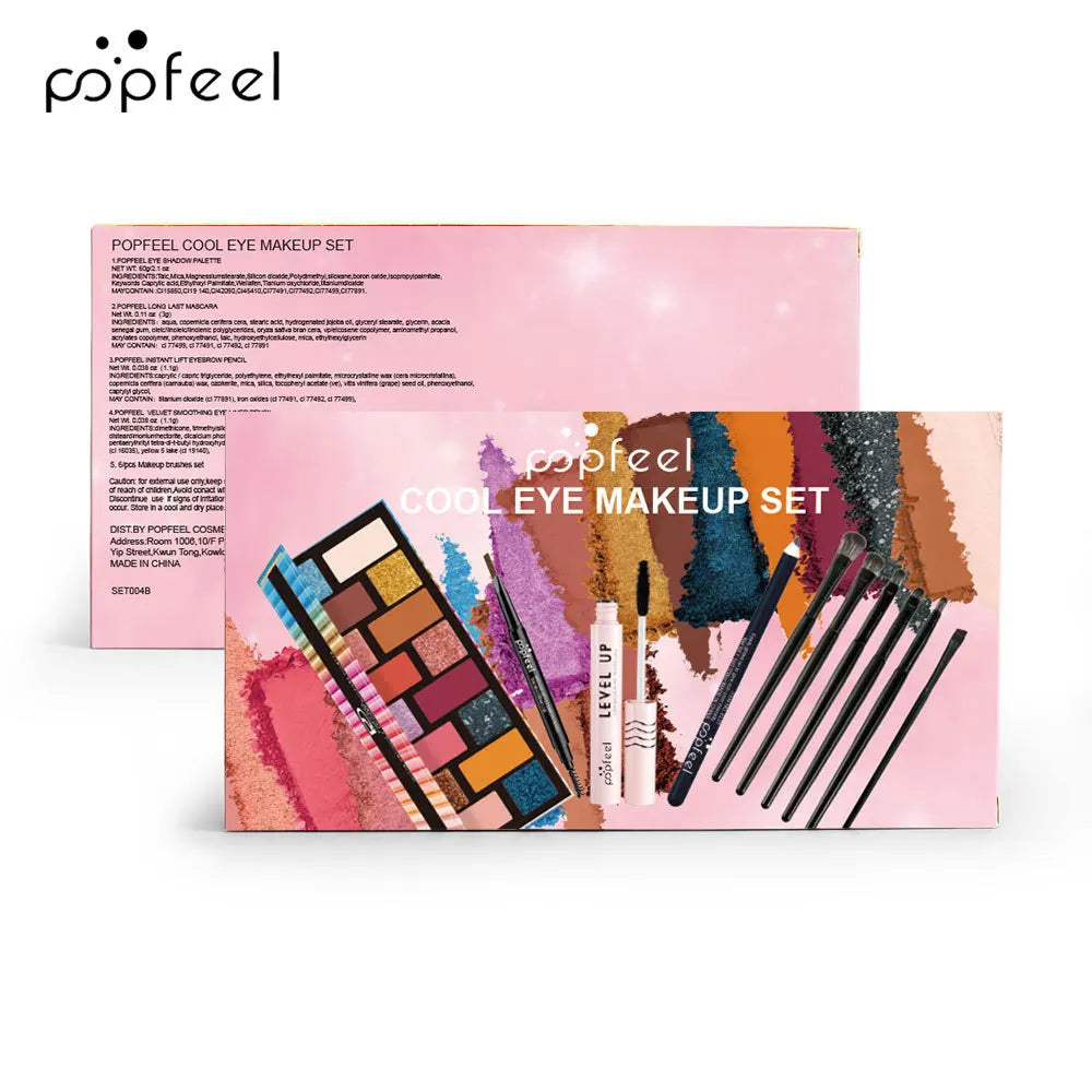 Essential Eye Makeup Set for Beginners Matte&Shimmer Eyeshadow Palette, Mascara, Eyebrow Pencil, Lip Eyeliner,Brush Tool Set Box