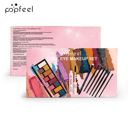 Essential Eye Makeup Set for Beginners Matte&Shimmer Eyeshadow Palette, Mascara, Eyebrow Pencil, Lip Eyeliner,Brush Tool Set Box