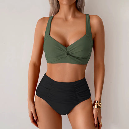 VigoBreviya 2026 Sexy Blue Strapped Swimwear Women High Waist Bikini Set Brazilian Lady Swimsuit Cross Push Up Beach Bath Suit