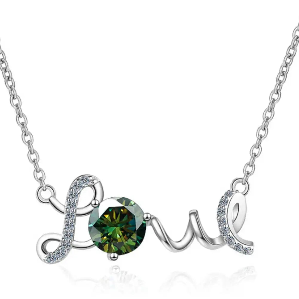 1CT 925Silver Cursive Love Letter Single Stone Pendant Necklace Round Cut D VVS1 Multi Color Moissanite Love Gift Fine Jewelry