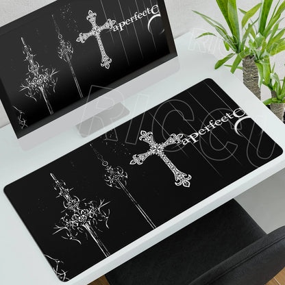 Black White Cybersigilism Deskmat Gothic Sword Art Mousepad Office Rubber Mouse Pad XXL PC Desk Accessories Gaming Keyboard Mats