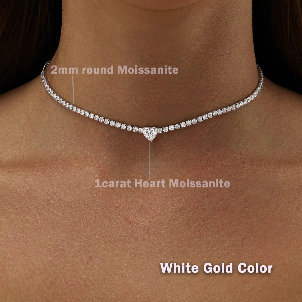 2mm All Moissanite Tennis Necklace for Women 925 Silver Plate 18K Gold Choker Chain Sparking Diamond Riviera Necklace Adjustable