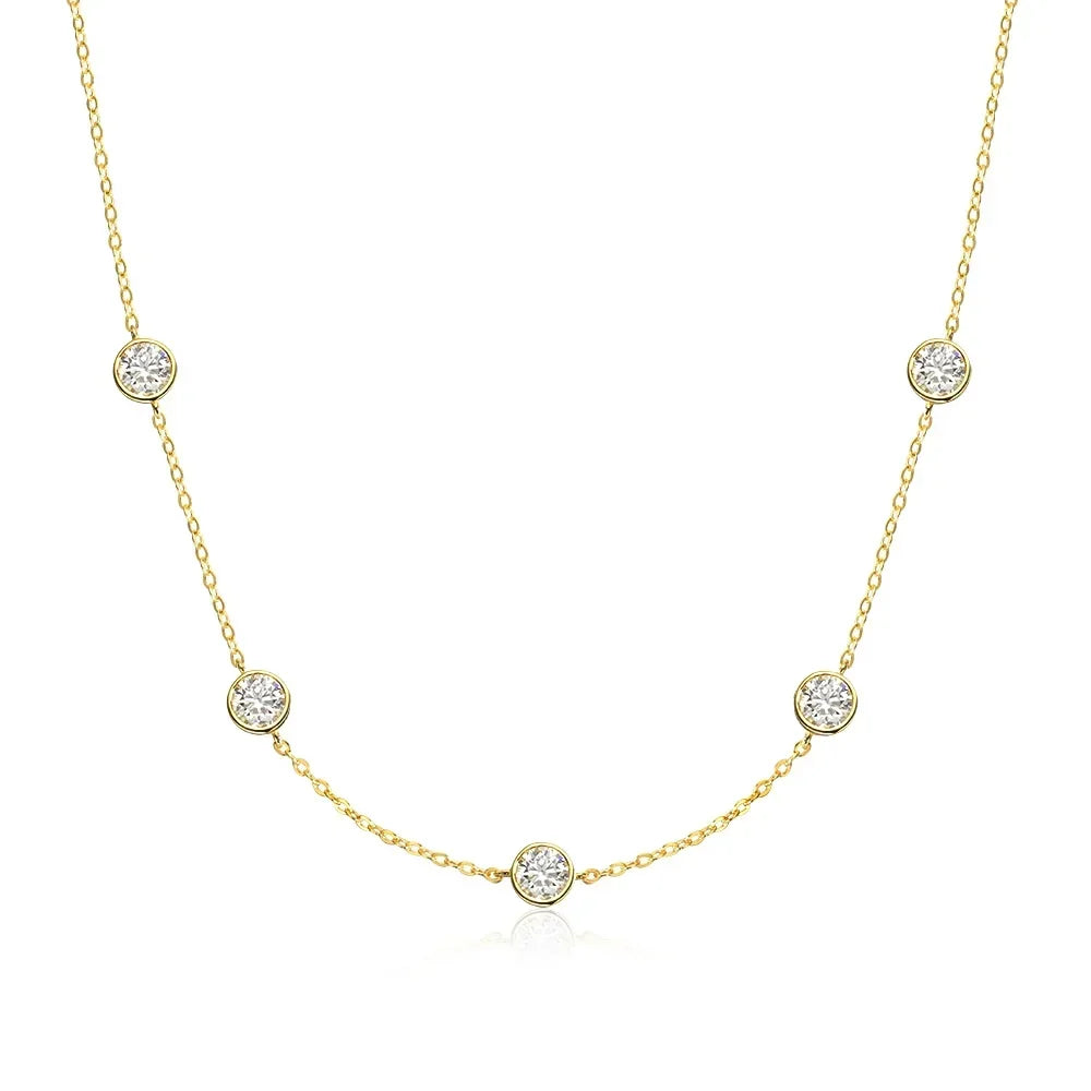GRA Certified 5mm Moissanite Necklace for Women 925 Sterling Silver Clavicle Chain Round Bezel Set Diamond Choker Party Jewelry