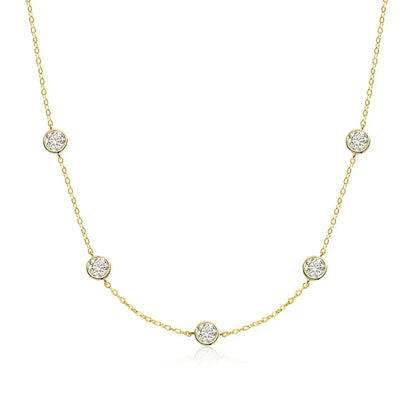 GRA Certified 5mm Moissanite Necklace for Women 925 Sterling Silver Clavicle Chain Round Bezel Set Diamond Choker Party Jewelry