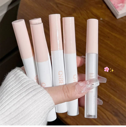 QIBEST 6Pcs/Box Matte Lipstick Sets And Mirror Watery Lip Glaze Lasting Lip Makeup Sets Moisturizing Lipgloss Necklace Gift