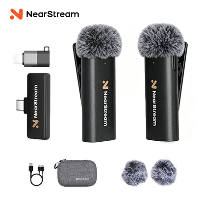 NearStream Wireless Lavalier Microphone for iPhone Android USB C Lightning, 2.4G  Plug Play Lapel Mic with Noise Reverb Mute, 6h Clip-on Mini Mic for Video Vlog  Podcast Interview,Live Streaming