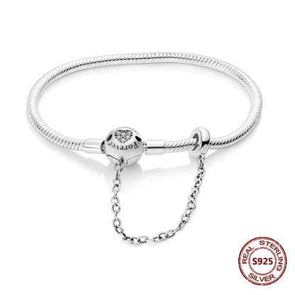 Silver 925 Bracelet Original Bracelets Colorful Zircon Heart Flower Cat Snake Chain For DIY Charms 17-20CM Luxury Jewelry Gifts