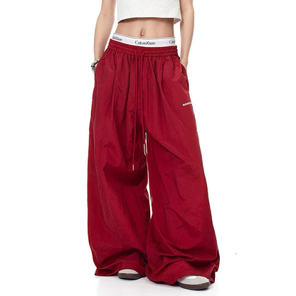 Women's Red Goth Sweatpants Baggy Parachute Pants Harajuku Oversize Dance Pants Japanese 2000s Style Y2k Vintage Emo Trousers