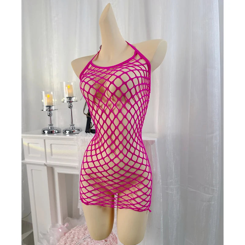1PC Sexy Women Fishnet Cover Up Without Bikini Hollow Out Bodycon Dress  See Through Beachwear Summer Women's Swimwear