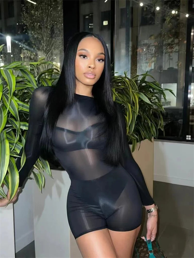 Doyerl Solid Long Sleeve Shorts Romper for Woman Bodysuit Fancy Club Skinny Stretchy Party Night Going Out One Pieces Playsuit