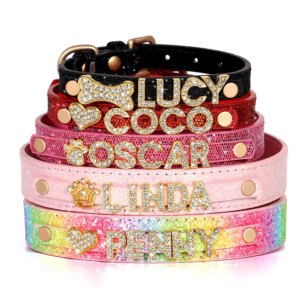 Personalized Small Dogs Chihuahua Collar Bling Rhinestone Dog Collars Free Custom Pet Dogs Cats Name Charms Pet Accessories