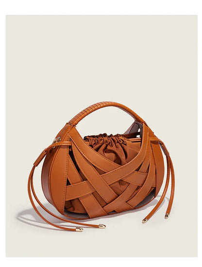 Fashion Woven Hollow Women Handbags Luxury Designer Ladies Shoulder Messenger Bag Small Totes Tassel Lady Composite Bag Burgundy