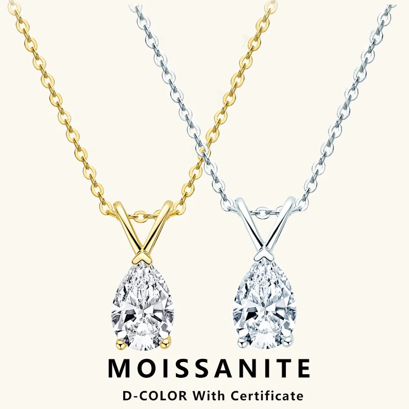 Lnngy Certified Solitaire 1.5CT Pear Cut Moissanite Necklace Collar Plata 925 Sterling Silver Waterdrop Pendant Necklace Jewelry