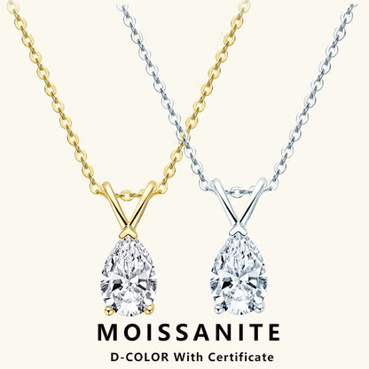 Lnngy Certified Solitaire 1.5CT Pear Cut Moissanite Necklace Collar Plata 925 Sterling Silver Waterdrop Pendant Necklace Jewelry