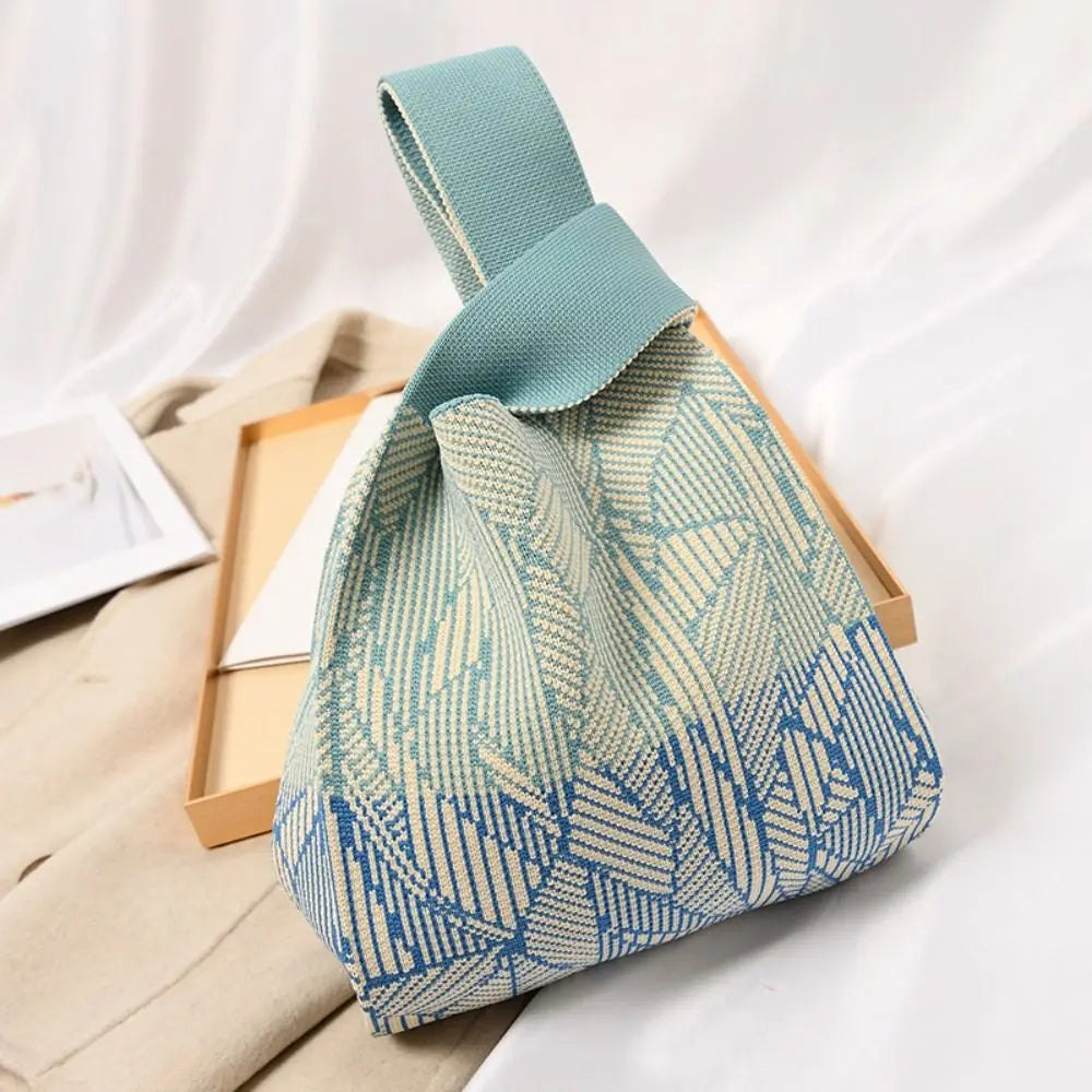Handmade Knit Handbag Niche Design Knot Wrist Bag Reusable Mini Tote Bag Women Girls  Shoulder Bag New Fashion Shopping Bags