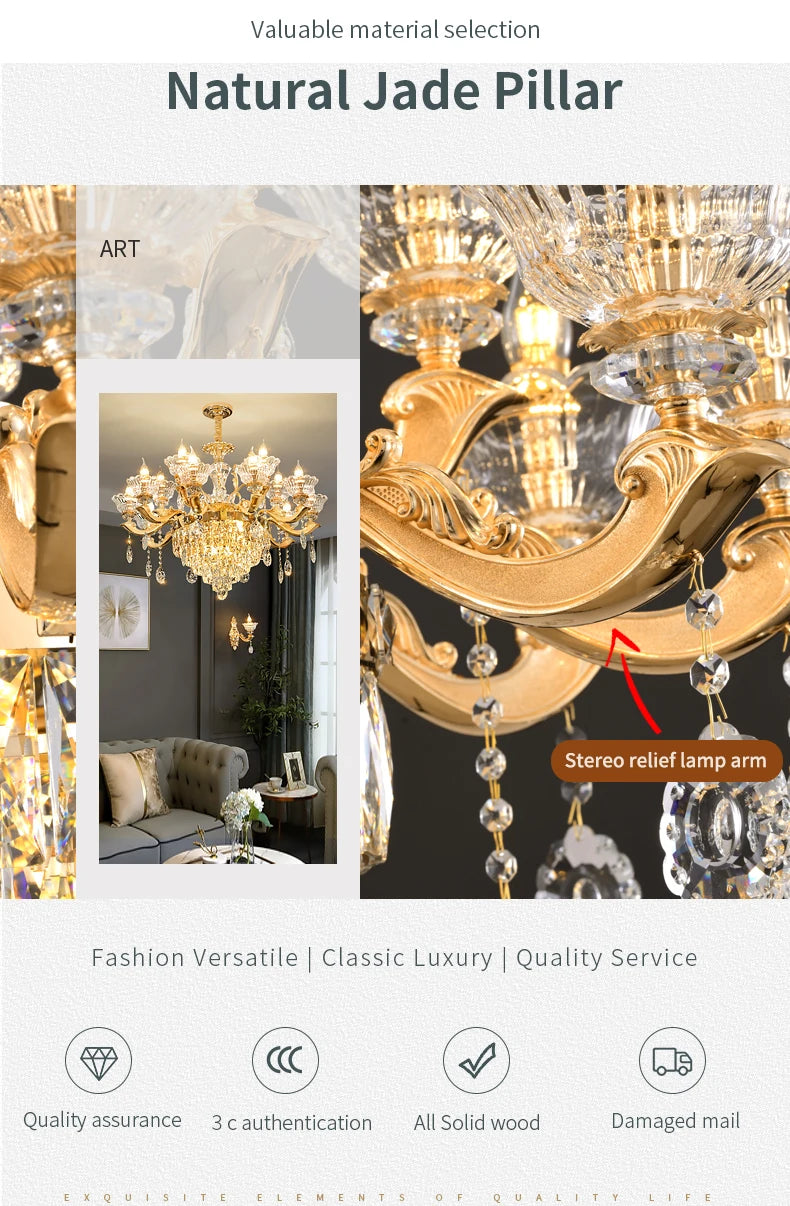 European Style Pendant Lamp Living Room Lamp Crystal Luxurious Atmosphere French Style Restaurant Lamp Duplex Building Lights