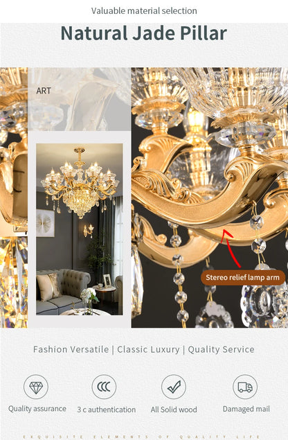 European Style Pendant Lamp Living Room Lamp Crystal Luxurious Atmosphere French Style Restaurant Lamp Duplex Building Lights