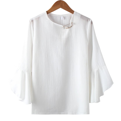 Seven-point Female Ruffled Sleeved Loose Shirt Chiffon Blouses