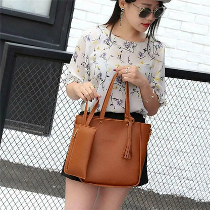 4Pcs/set PU Leather Crossbody Bags High Capacity Women Bag Set Pattern Portable Shoulder Bags Purse Simple Ladies Handbag