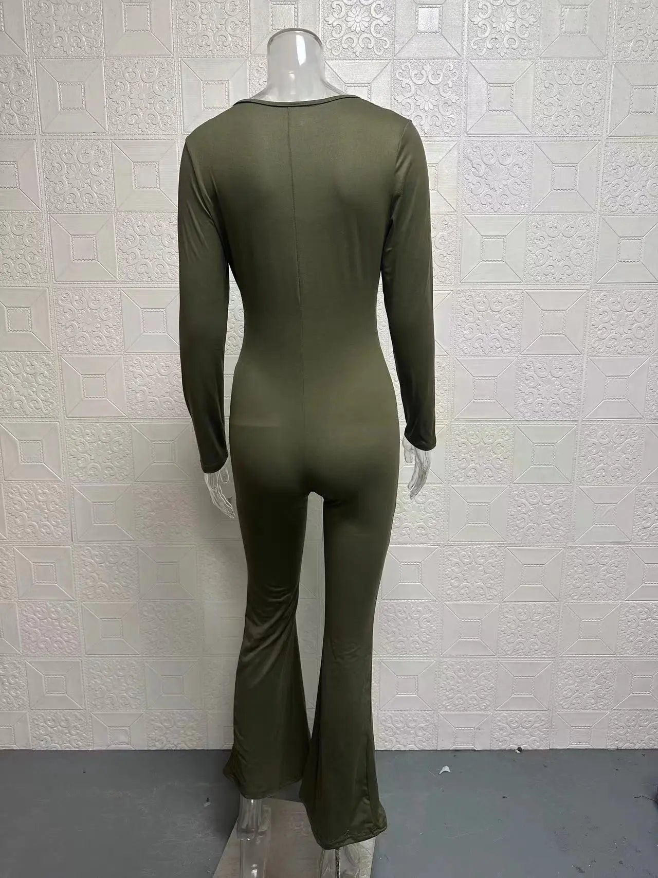 Foreign Trade Women's Long Sleeved Waist Cinching and Waist Lifting Square Collar Wide Leg High Elastic Jumpsuit