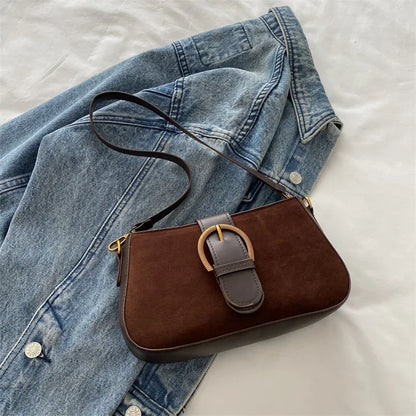 Woman Faux Suede Underarm Shoulder Bag Zipper Fastener Fashionable Cross Body Bags for Small Square Bag Suitable Daily Outfit