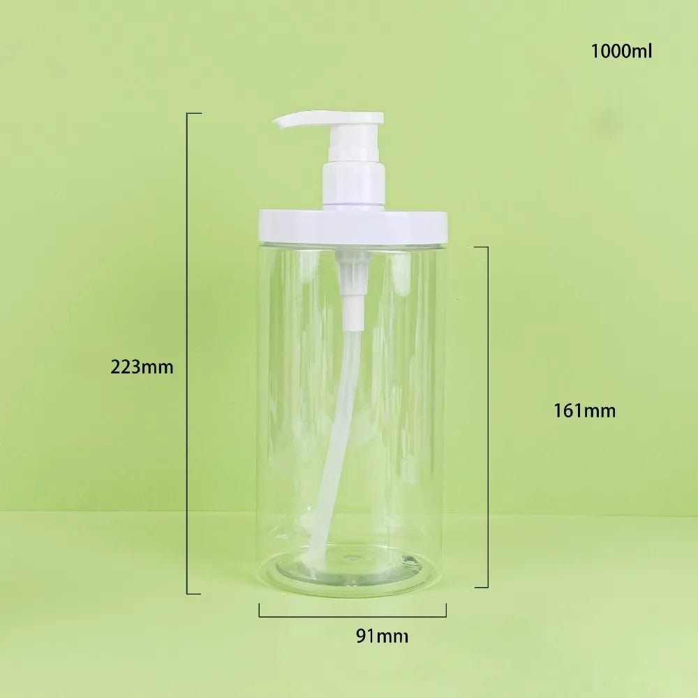 500/1000ml Pump Bottle Dispenser Wide Mouth Clear Shower Soap Dispenser Refillable PET Storage Bottle