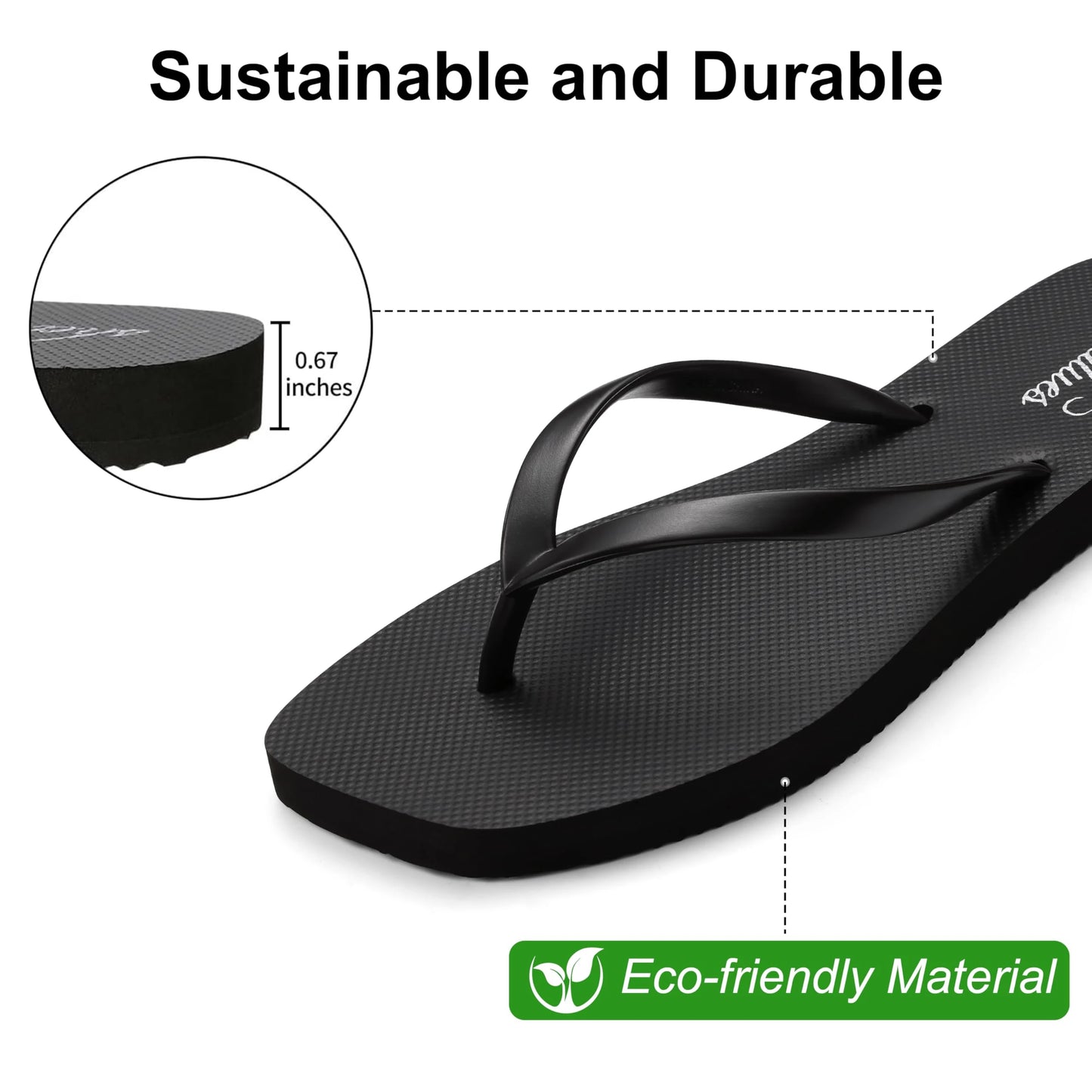 Evshine Women's Square Toe Flip Flops Summer New Comfort Rubber Beach Thong Sandals Lightweight Pool Slides Bath Shower Slippers