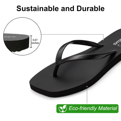Evshine Women's Square Toe Flip Flops Summer New Comfort Rubber Beach Thong Sandals Lightweight Pool Slides Bath Shower Slippers
