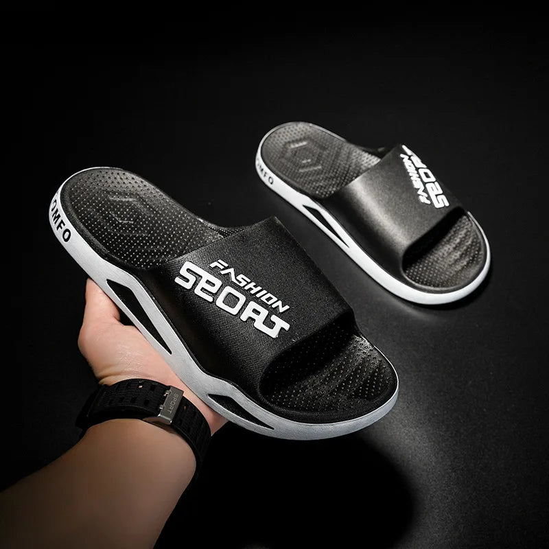 Men's Letter Print Slide Sandals Color Block Thick Sole Sport Slippers 2026