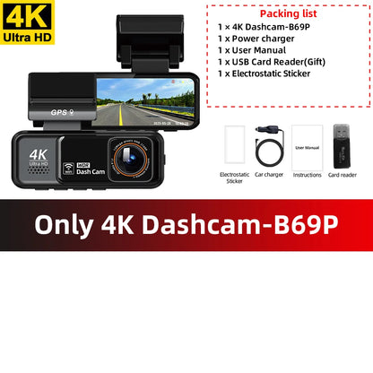 Acceo 4K Dashcam WIFI GPS CAR Video Recorder Dual Lens Support 2.5K Rear Camera Night Vision 24H Parking Monitoring Black Box