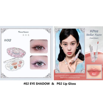 Flowerknows Shell's Jewel Makeup Gift Set Eye Blush Lip Glaze Setting Powder Correcting Primer For Women Full Kit